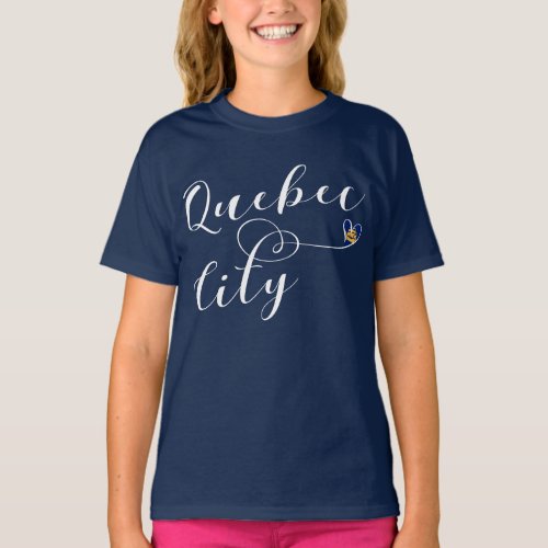 Quebec City Flag In Heart T_Shirt