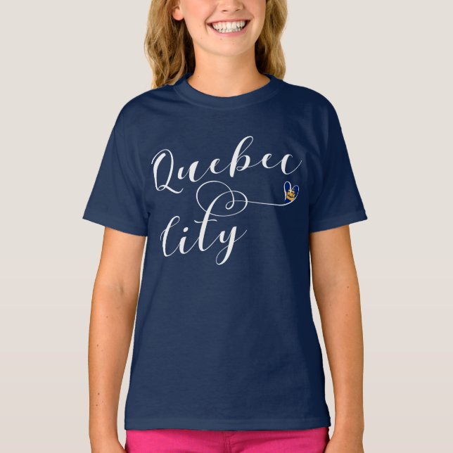 Quebec City Flag In Heart T-Shirt (Front)