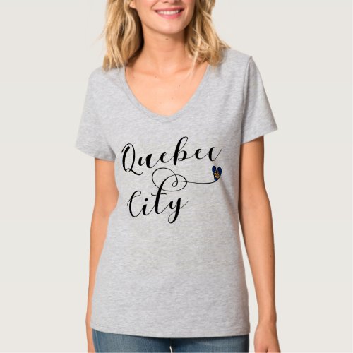 Quebec City Flag In Heart T_Shirt