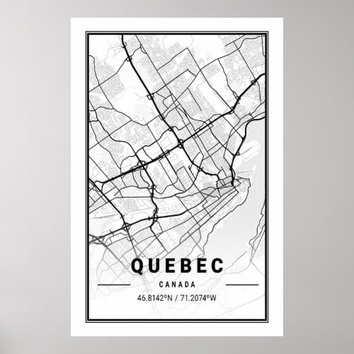 Quebec City Quebec Canada Travel City Map Poster