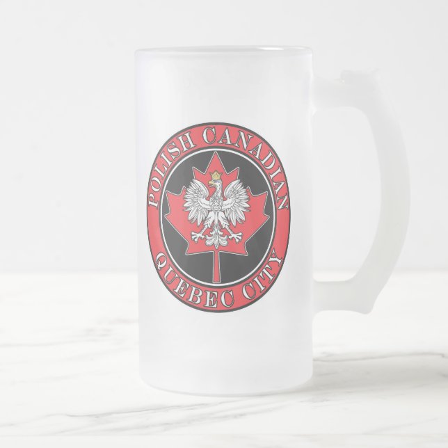 Quebec City Round Polish Canadian Leaf Frosted Glass Beer Mug (Right)