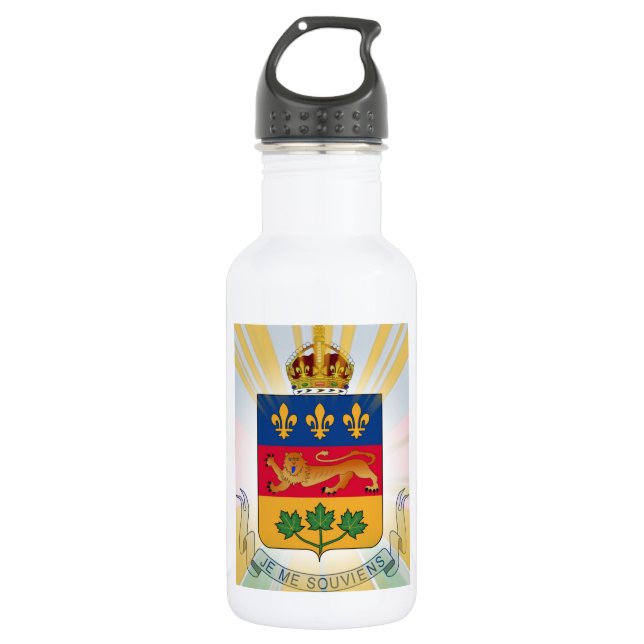 Quebec Coat of Arms Stainless Steel Water Bottle (Front)