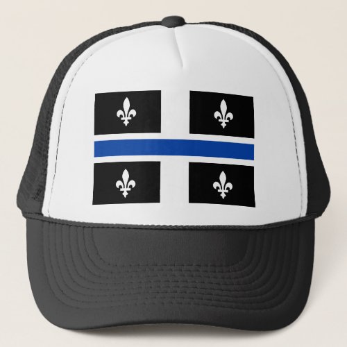 Quebec Flag Blue Line Fleur de Lys Graphic Art on Trucker Hat