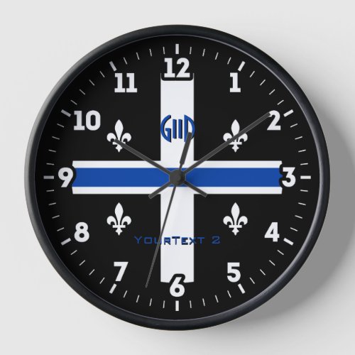 Quebec Flag Blue Line Fleur de Lys on a Clock
