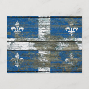 Quebec Flag on Rough Wood Boards Effect Postcard