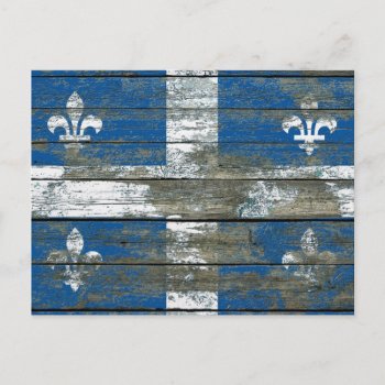 Quebec Flag On Rough Wood Boards Effect Postcard by UniqueFlags at Zazzle
