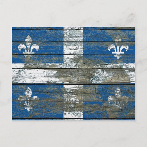 Quebec Flag on Rough Wood Boards Effect Postcard