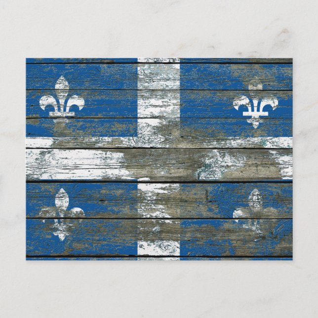 Quebec Flag on Rough Wood Boards Effect Postcard (Front)