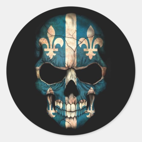 Quebec Flag Skull on Black Classic Round Sticker