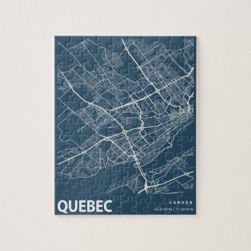 Quebec Minimalist City Map Line Art in Blue Jigsaw Puzzle