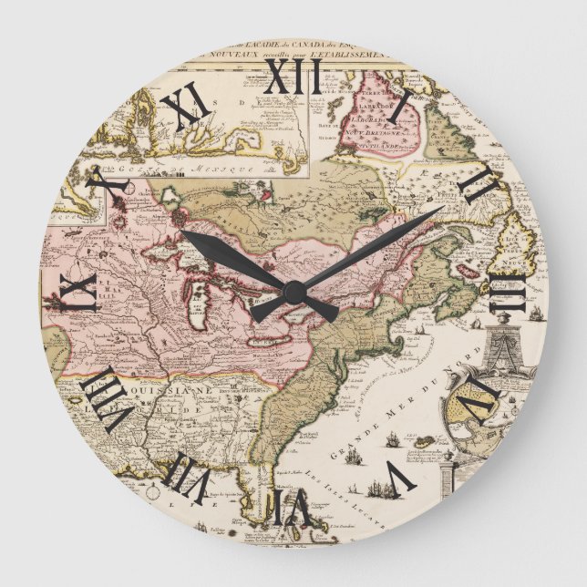 Quebec/Nouvelle-France medieval french map America Large Clock (Front)