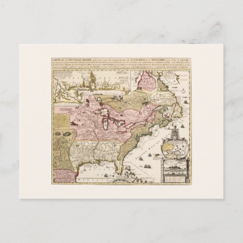 QuebecNouvelle_France medieval french map America Postcard