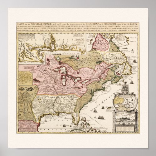 QuebecNouvelle_France medieval french map America Poster