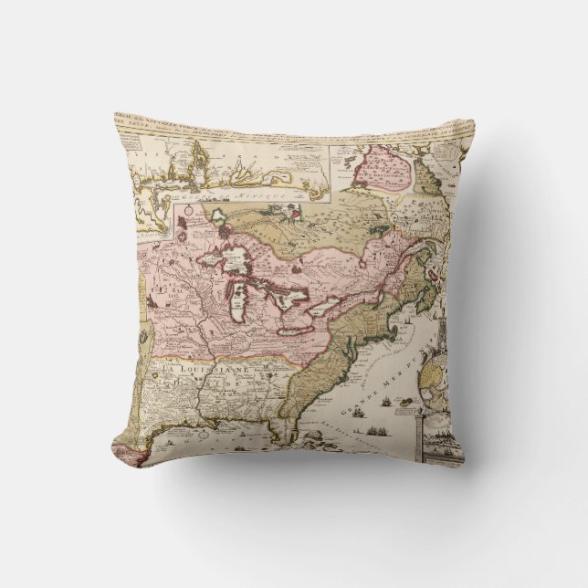 Quebec/Nouvelle-France medieval french map America Throw Pillow (Front)