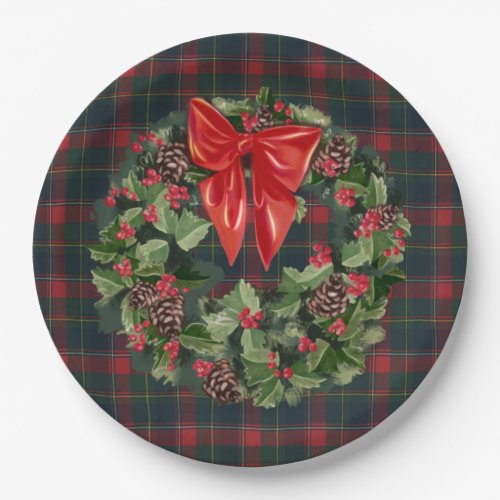 Quebec  Provincial Tartan Christmas Wreath Paper Plates