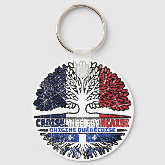 Quebec Québécois French France Tree Roots Flag Keychain (Front)