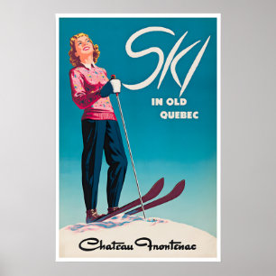Quebec Ski Poster Canada Travel Art Chateau