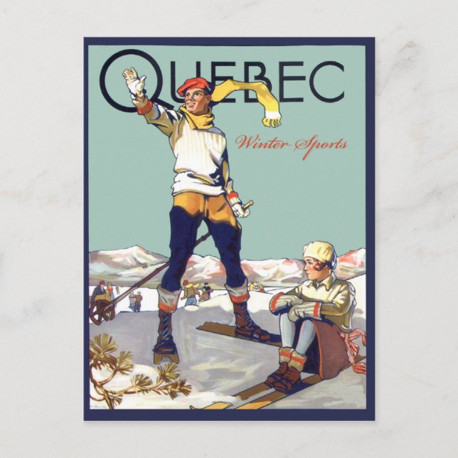 Quebec, winter sports in Canada, couple on a ski Postcard (Front)