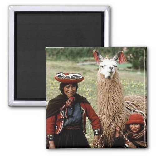 Quechua Woman with Two Llamas Photo Magnet