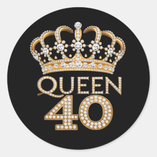 Queen 40 Birthday Black And Gold Crown Glam Design Classic Round Sticker