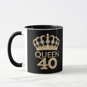Queen 40 Birthday Black And Gold Crown Glam Name Mug