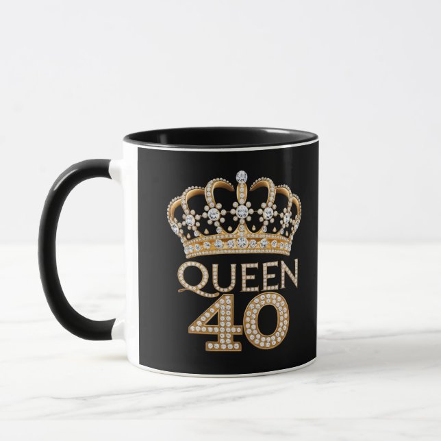 Queen 40 Birthday Black And Gold Crown Glam Name Mug (Left)