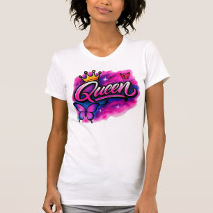 Queen Airbrush Graffiti Crown & Butterfly T-Shirt