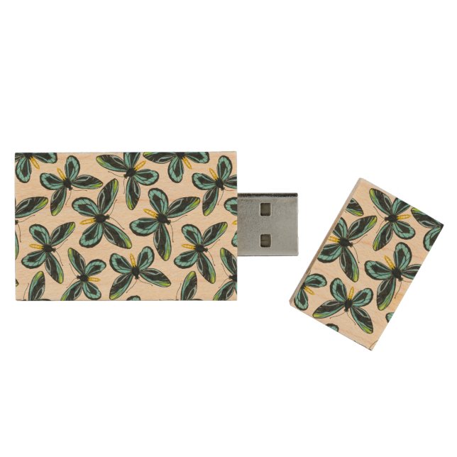 Queen Alexandra' s birdwing butterfly pattern Wood USB Flash Drive (Opened)