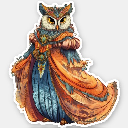 Queen Amanda Whimsical Royal Majestic Owl Sticker