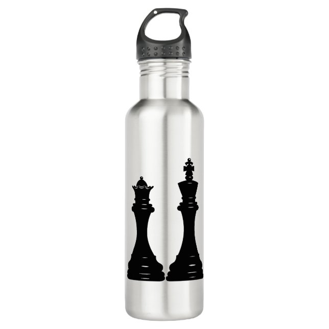 Queen and king chess pieces stainless steel water bottle (Front)
