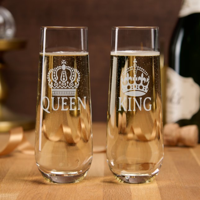 Queen and King Wedding Stemless Champagne Flute (Party)