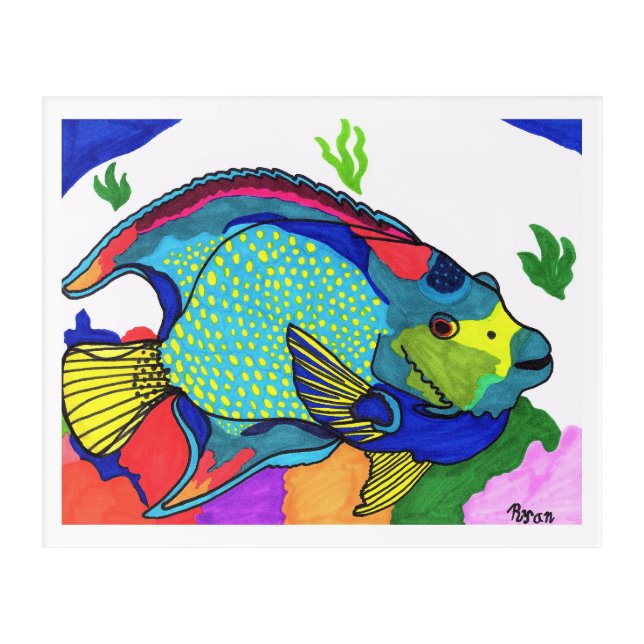 Queen Angelfish Acrylic Art Print (Front)