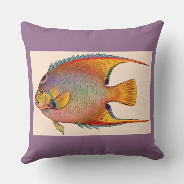 queen angelfish print throw pillow (Back)