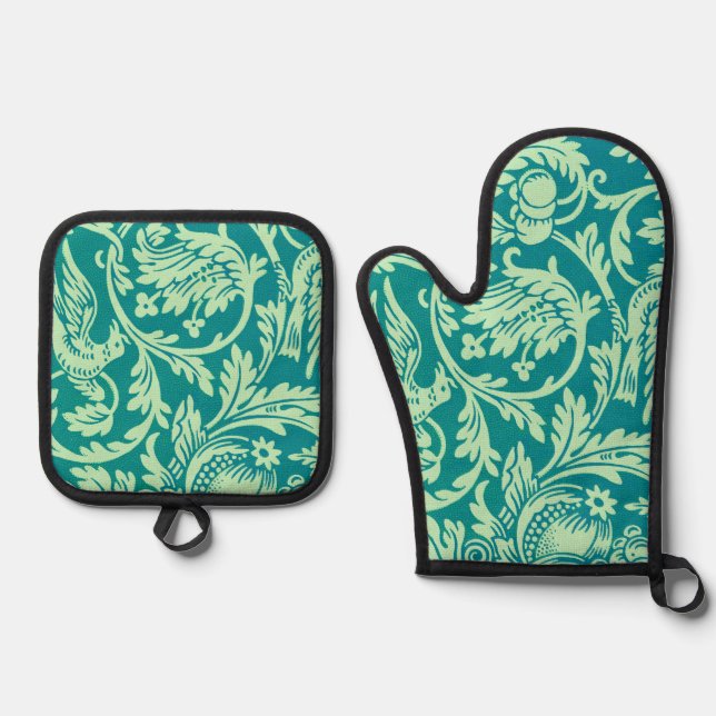 Queen Anne Pattern, William Morris Oven Mitt & Pot Holder Set (Front)