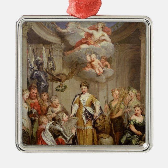 Queen Anne presenting plans of Blenheim military Metal Ornament (Front)