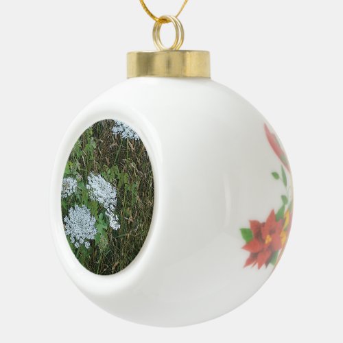 Queen Annes Lace White Wild Flower Ceramic Ball Christmas Ornament