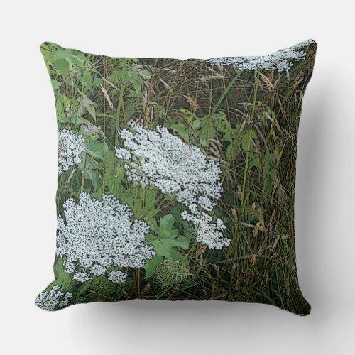 Queen Annes Lace White Wild Flower Throw Pillow