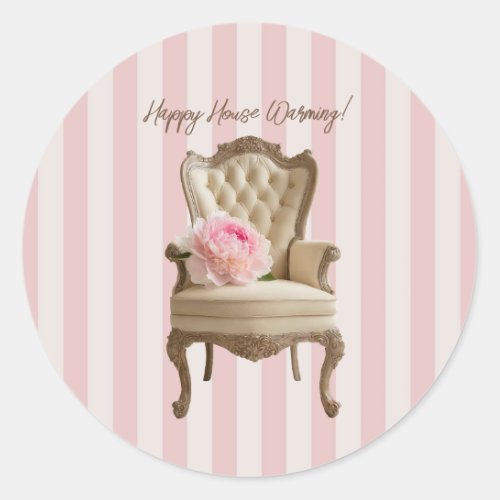 Queen Anne wing chair Pink Peony  Classic Round Sticker