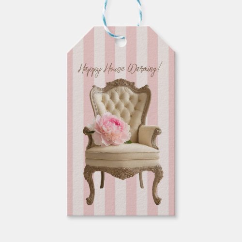 Queen Anne wing chair Pink Peony  Gift Tags