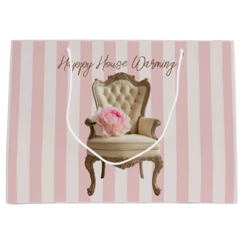 Queen Anne wing chair Pink Peony  Large Gift Bag
