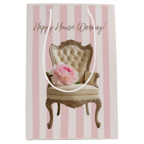 Queen Anne wing chair Pink Peony  Medium Gift Bag