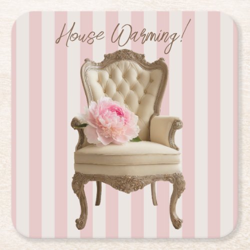 Queen Anne wing chair Pink Peony  Square Paper Coaster