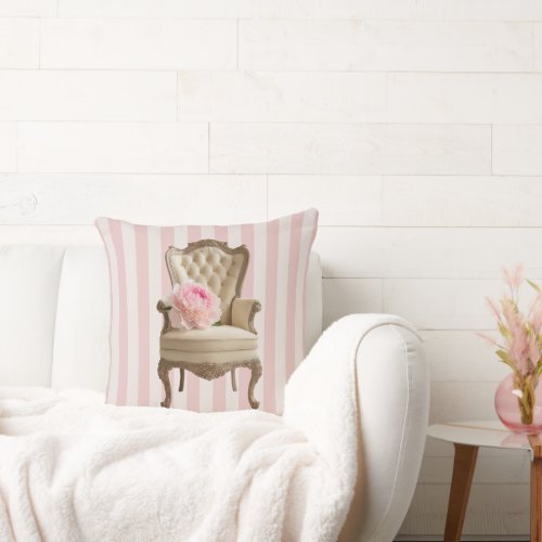 Queen Anne wing chair Pink Peony  Throw Pillow