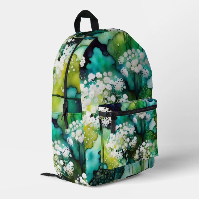 Queen Anne's Lace Abstract Printed Backpack (Back Corner Left)