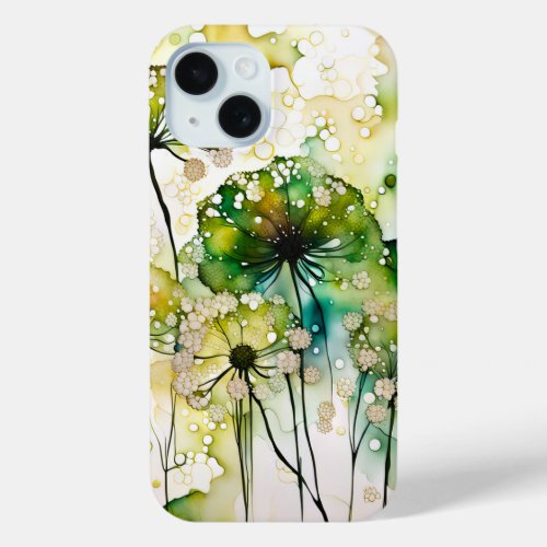 Queen Annes Lace and Bubbles Abstract iPhone 15 Case