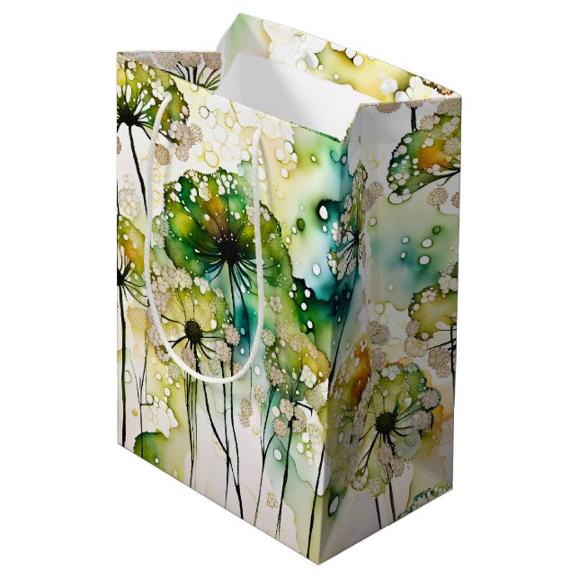Queen Anne's Lace and Bubbles Abstract Medium Gift Bag (Back Angled)