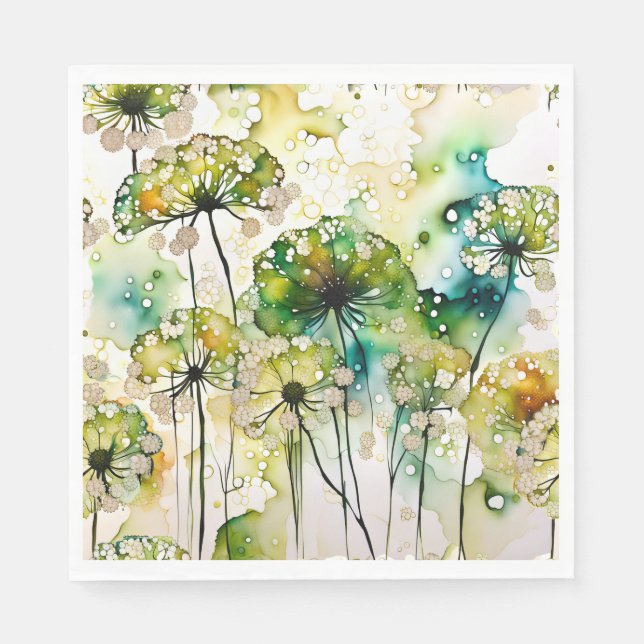 Queen Anne's Lace and Bubbles Abstract Napkins (Front)