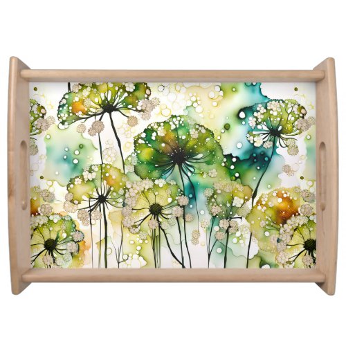 Queen Annes Lace and Bubbles Abstract Serving Tray