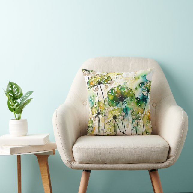 Queen Anne's Lace and Bubbles Abstract Throw Pillow (Chair)