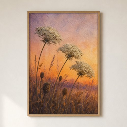 Queen Annes Lace at Dusk Watercolour Poster